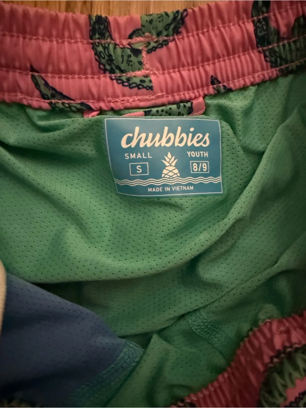 Chubbies Youth Pink Swim Trunks with Green Alligator Print